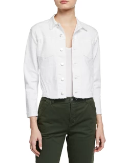 Janelle Slim Cropped Jean Jacket with Raw He