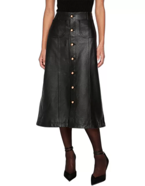 Alma A-Line Leather Midi Skirt