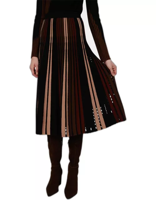 Tribeca Pleated Striped Midi Skirt