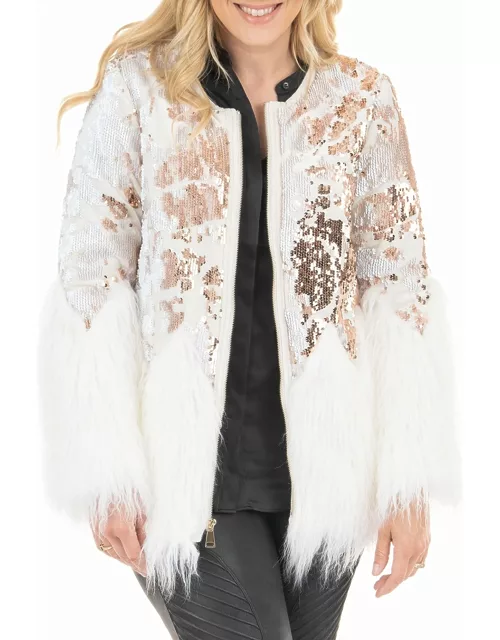Sequin Shimmer Faux-Fur Coat - Inclusive Sizing