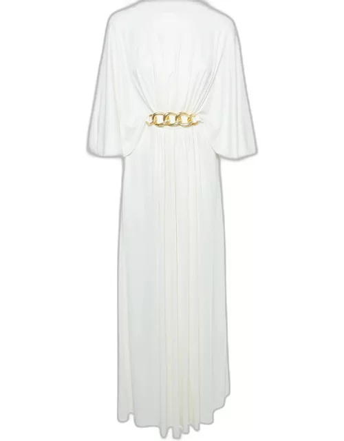 Elisabetta Franchi White Jersey Belted Maxi Dress