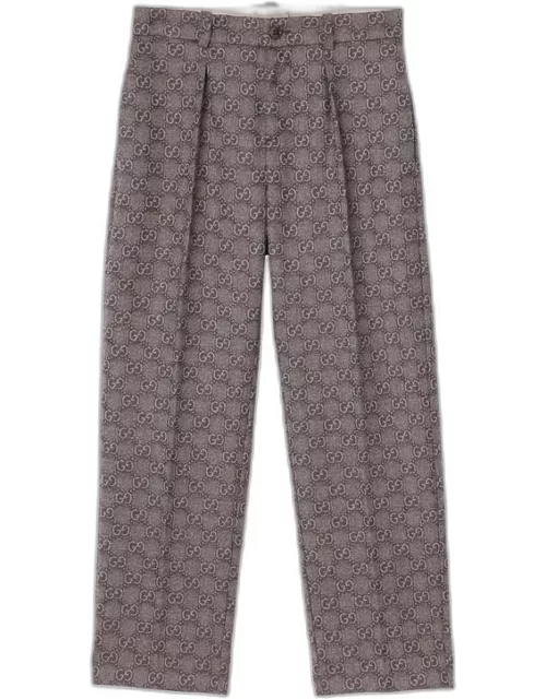 Wool flannel trousers with brown GG pattern