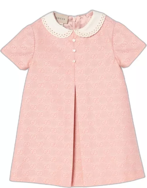 Pink/ivory wool dress with GG pattern