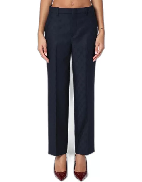 Blue wool trousers with GG pattern