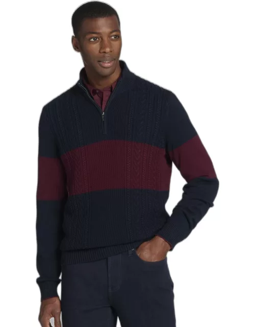 JoS. A. Bank Men's Chest Stripe 1/4 Zip Sweater- Big and Tall, Navy Blazer/Burgundy, 4 X Tal