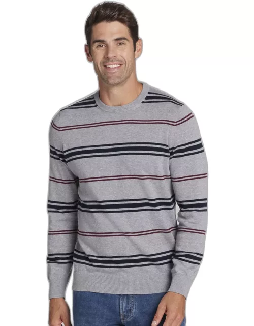 JoS. A. Bank Men's Stripe Crew Neck Sweater- Big and Tall, Alloy Hther/Burgundy, XX Large