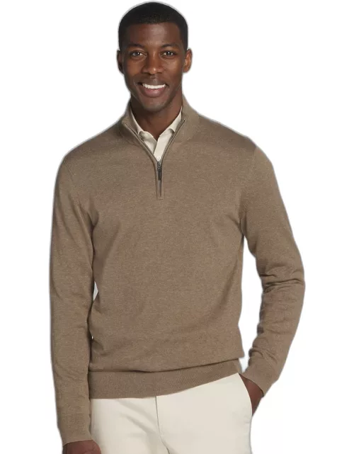 JoS. A. Bank Men's Jos. A Bank Pima Cotton Quarter Zip Sweater- Big and Tall, Oatmeal, LARGE TAL