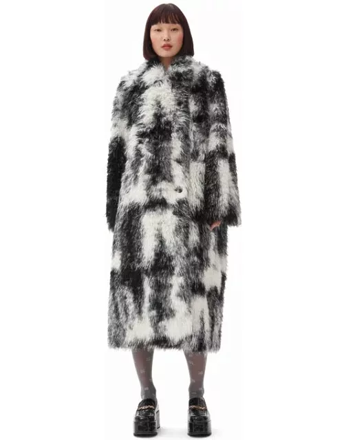 GANNI and White Faux Fur Coat in Black