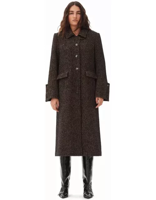 GANNI Herringbone Wool Coat in Shitake