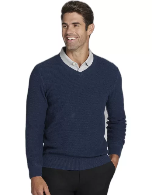 JoS. A. Bank Men's Diagonal Twill V-Neck Sweater- Big and Tall, Navy Blazer Heather, XX Large