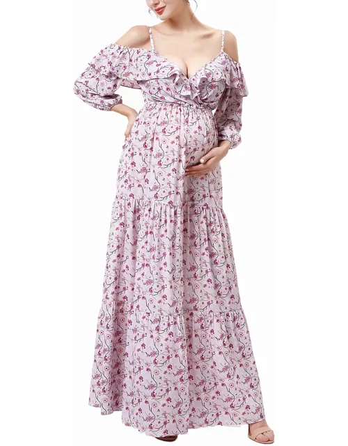 Maternity Raina Floral-Print Cold-Shoulder Maxi Dres