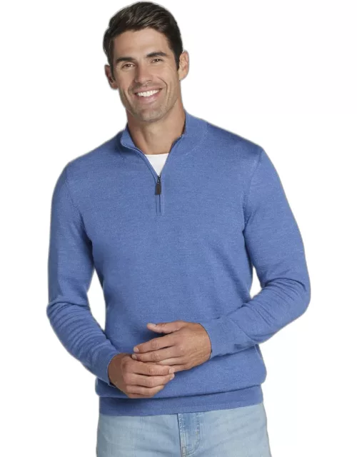 JoS. A. Bank Big & Tall Men's Jos. A Bank Merino Wool Quarter Zip Sweater , Faded Denim, XX Large