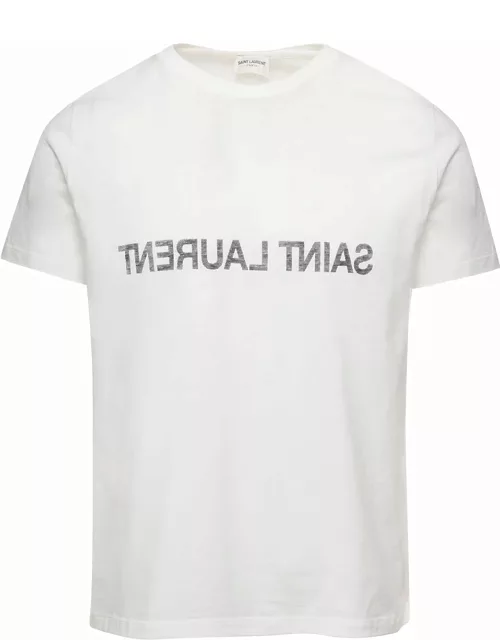 Saint Laurent White T-shirt Wth Printed Logo On The Front And Back In Cotton Man