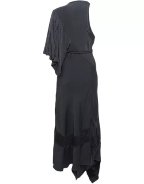 Chloe Black Crepe One Shoulder Belted Maxi Dress