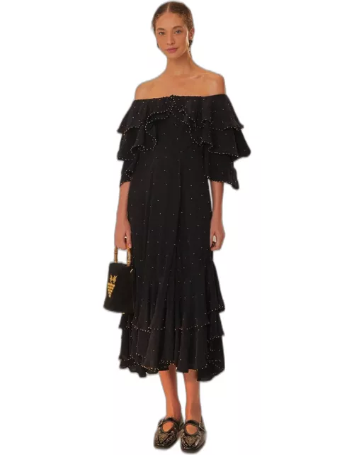 Black Off-Shoulder Maxi Dress, BLACK /