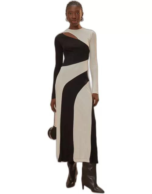 Black And White Cut-Out Long Sleeve Midi Dress, BLACK AND WHITE /