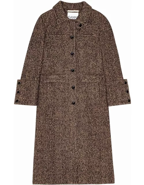 GANNI Herringbone Wool Coat - Shitake