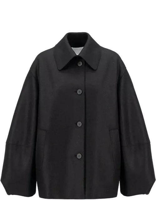 HARRIS WHARF Puff Sleeve Pressed Wool Jacket - Black