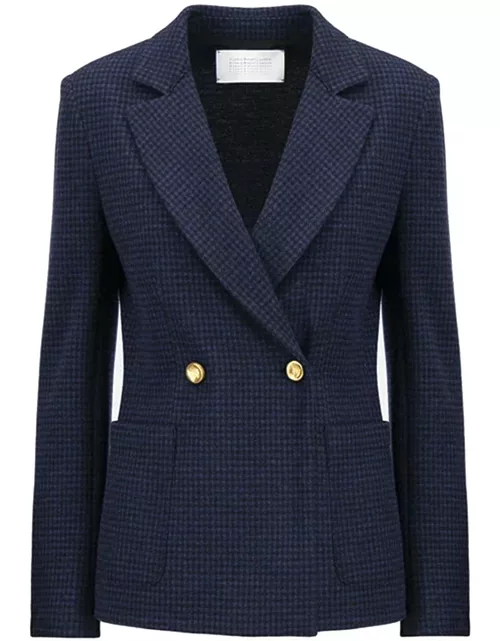 HARRIS WHARF Double Breasted Houndstooth Blazer - Dark Blue