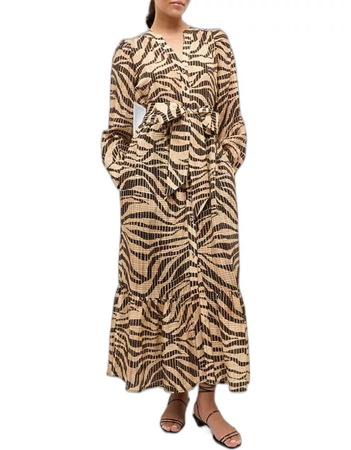 Hannon Animal-Print Flounce Maxi Dres