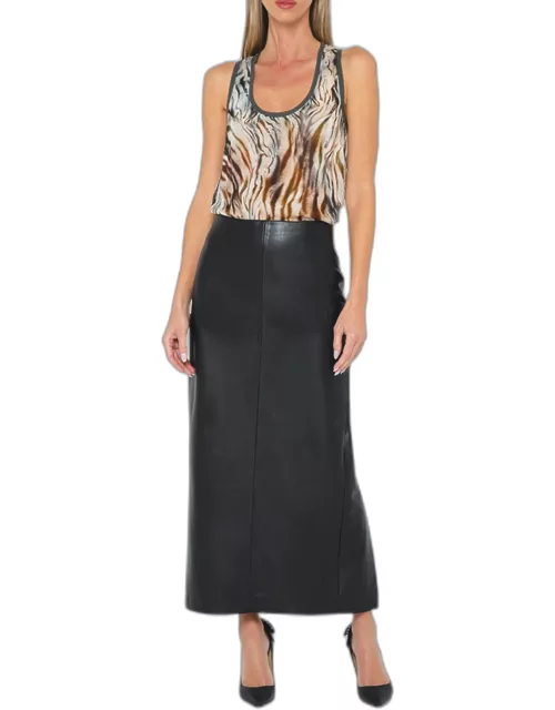 Daphne Faux Leather Midi Skirt