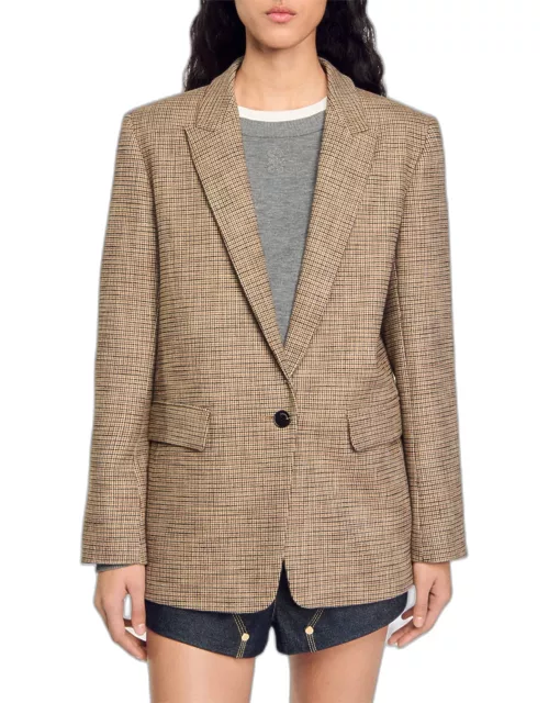 Ginna Single-Breasted Micro Houndstooth Blazer