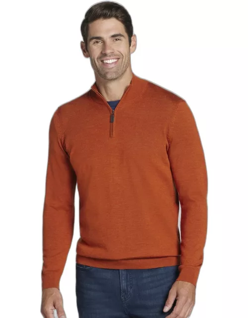 JoS. A. Bank Big & Tall Men's Jos. A Bank Merino Wool Quarter Zip Sweater , Burnt Ochre, XX Large