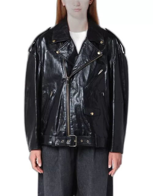 Black leather biker jacket