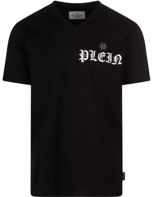 Philipp Plein Black Ss Gothic Plein V-neck T-shirt