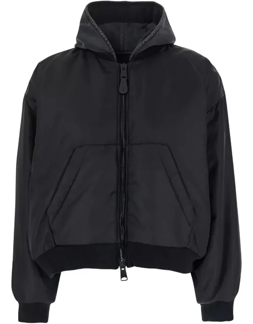 Balenciaga Black Hooded Bomber Jacket In Tech Fabric Woman