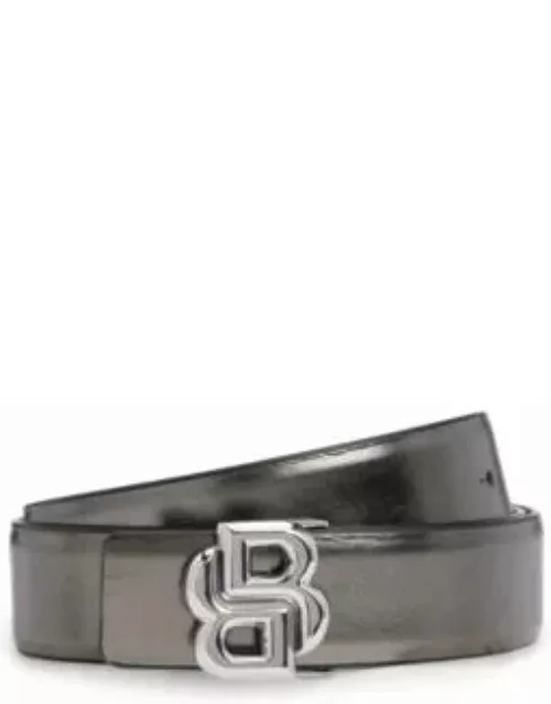 Reversible belt in leather with Double B monogram buckle- Silver Women's Business Belt