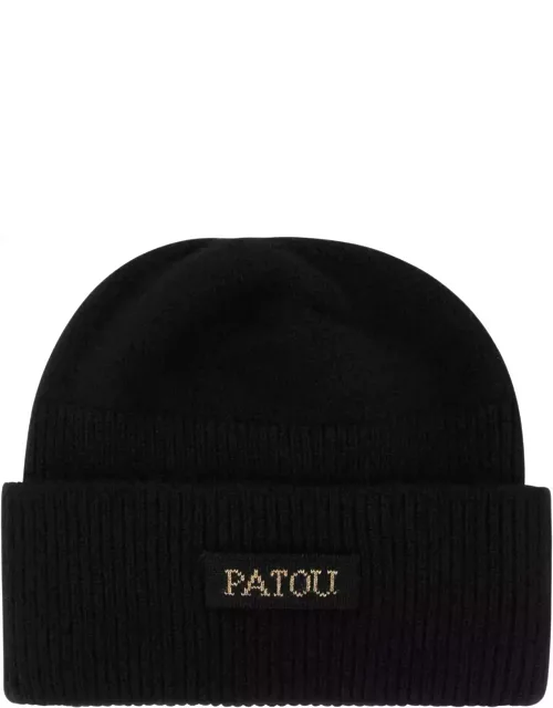 Patou Black Wool Blend Beanie Hat