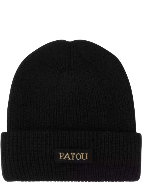 Patou Black Wool Beanie Hat