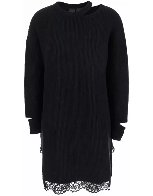 Pinko Black Short Dress With Cut-out Details In Cashmere Blend Woman