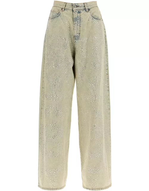 GIUSEPPE DI MORABITO wide leg jeans with rhinestone