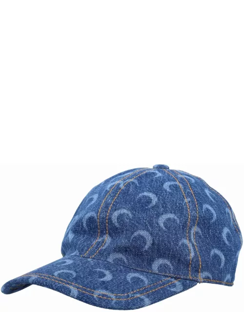 Marine Serre All-over Crescent Moon Printed Denim Baseball Cap