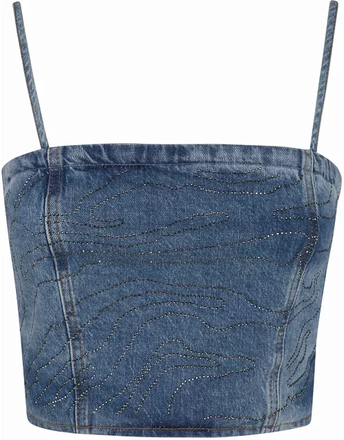 Rotate by Birger Christensen Embellished Cropped Denim Top