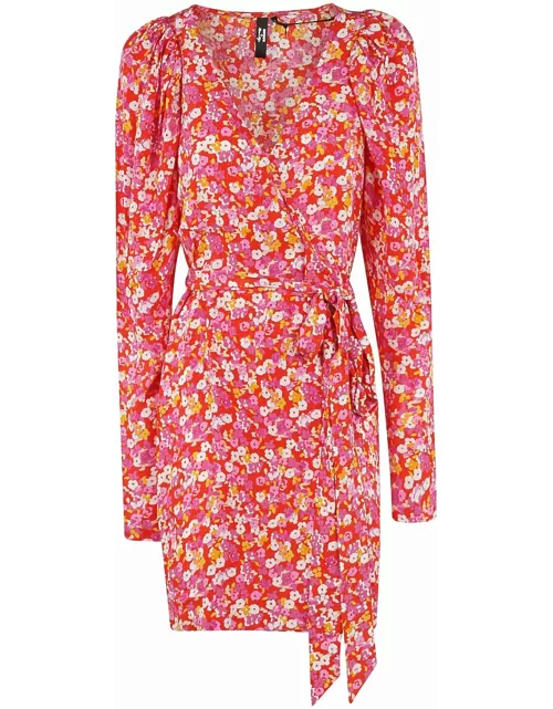 Rotate by Birger Christensen Jacquard Flower Printed Mini Wrap Dres