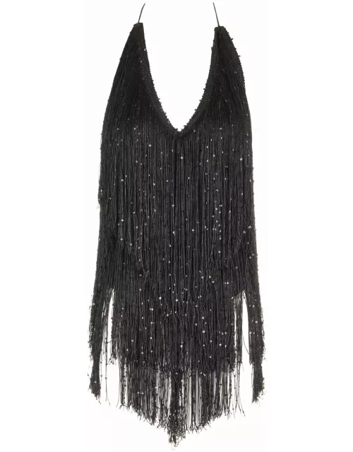 Rotate by Birger Christensen Mini Dress With Black Sequin Fringe