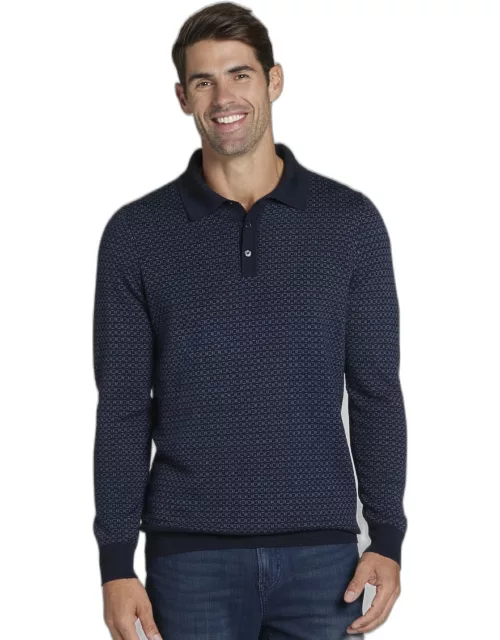 JoS. A. Bank Big & Tall Men's Tailored Fit Merino Wool Long Sleeve Polo Sweater , Navy Blazer, 2 X Tal