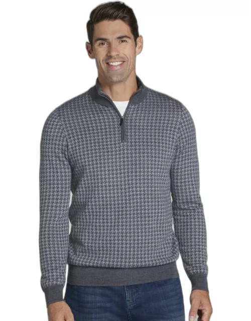 JoS. A. Bank Big & Tall Men's Tailored Fit 1/4 Zip Houndstooth Mock Neck Sweater , Iron Gate Hethr, 4 X Big