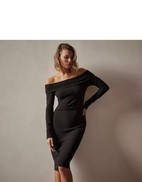 Brushed Jersey Off The Shoulder Dress - Black