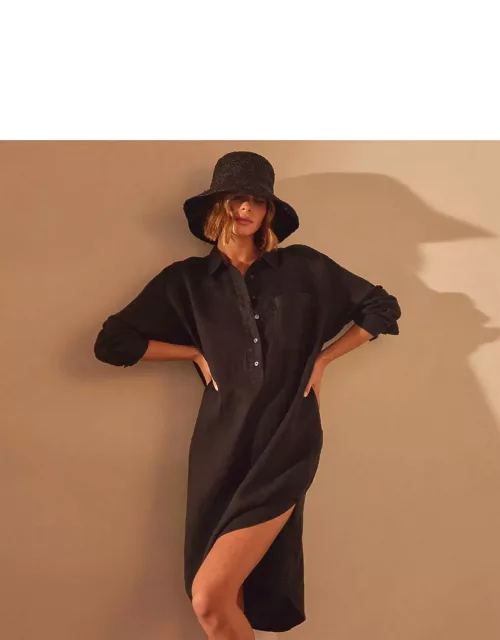 Linen Shirt Dress - Black