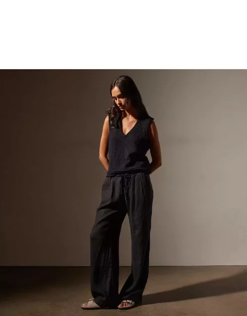 Wide Leg Relaxed Linen Pant - Black