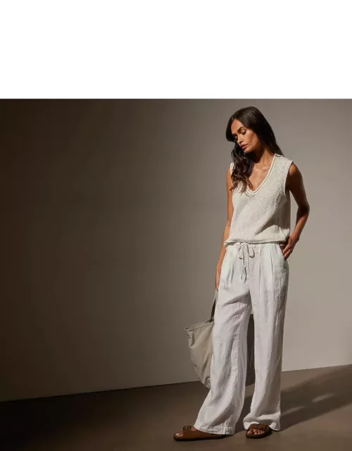 Wide Leg Relaxed Linen Pant - White