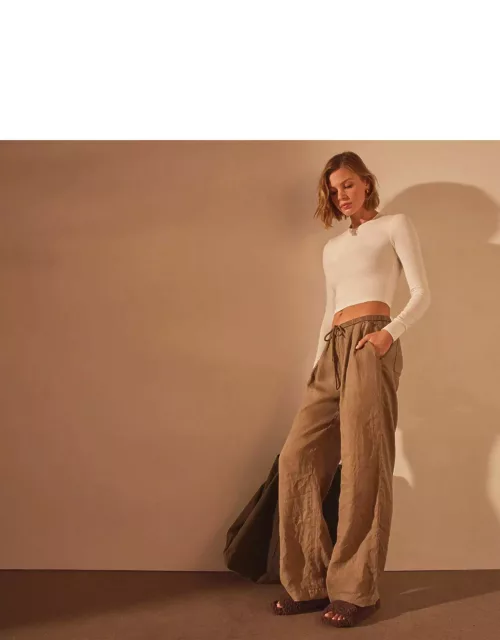 Wide Leg Relaxed Linen Pant - Cashew Pigment