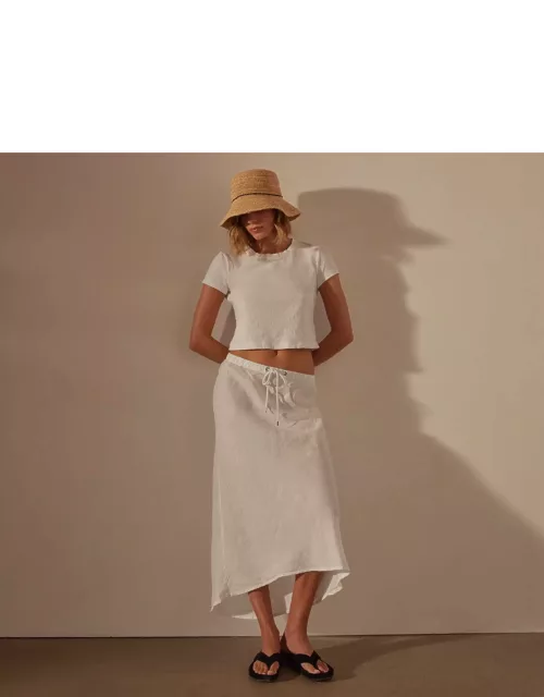 High Low Linen Skirt - White