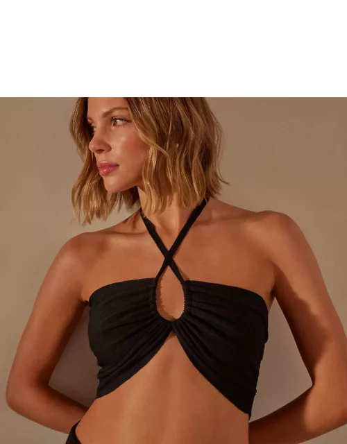 Stretch Linen Halter Top - Black