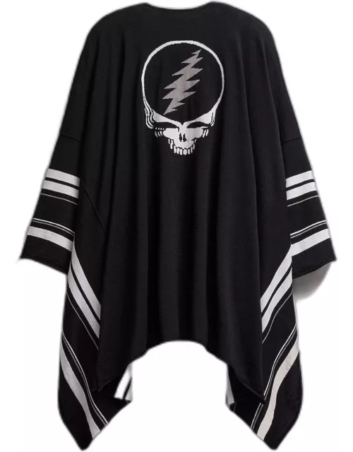 Grateful Dead Linen Blend Poncho - Black/Silver Grey/White