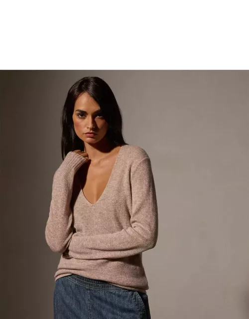 Soft Featherweight Cashmere Deep V Sweater - Coyote